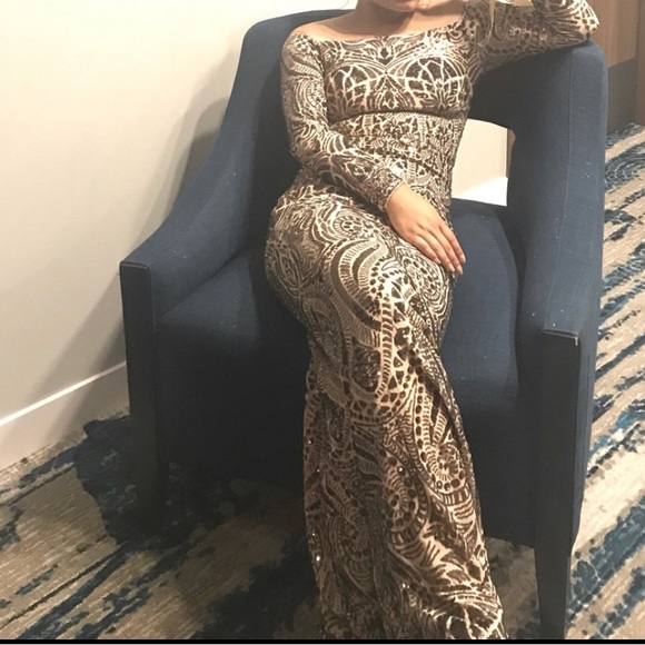 chinese dress ladies Long Sequin Formal Dress with Long Sleeves– PromGirl main image 1